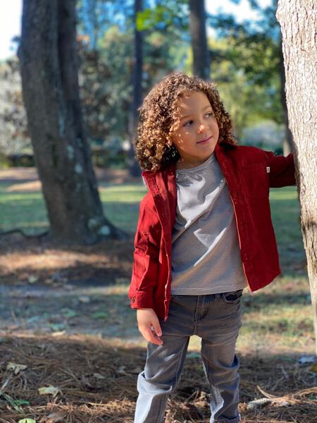 Red Corduroy Long Sleeve w/Hood