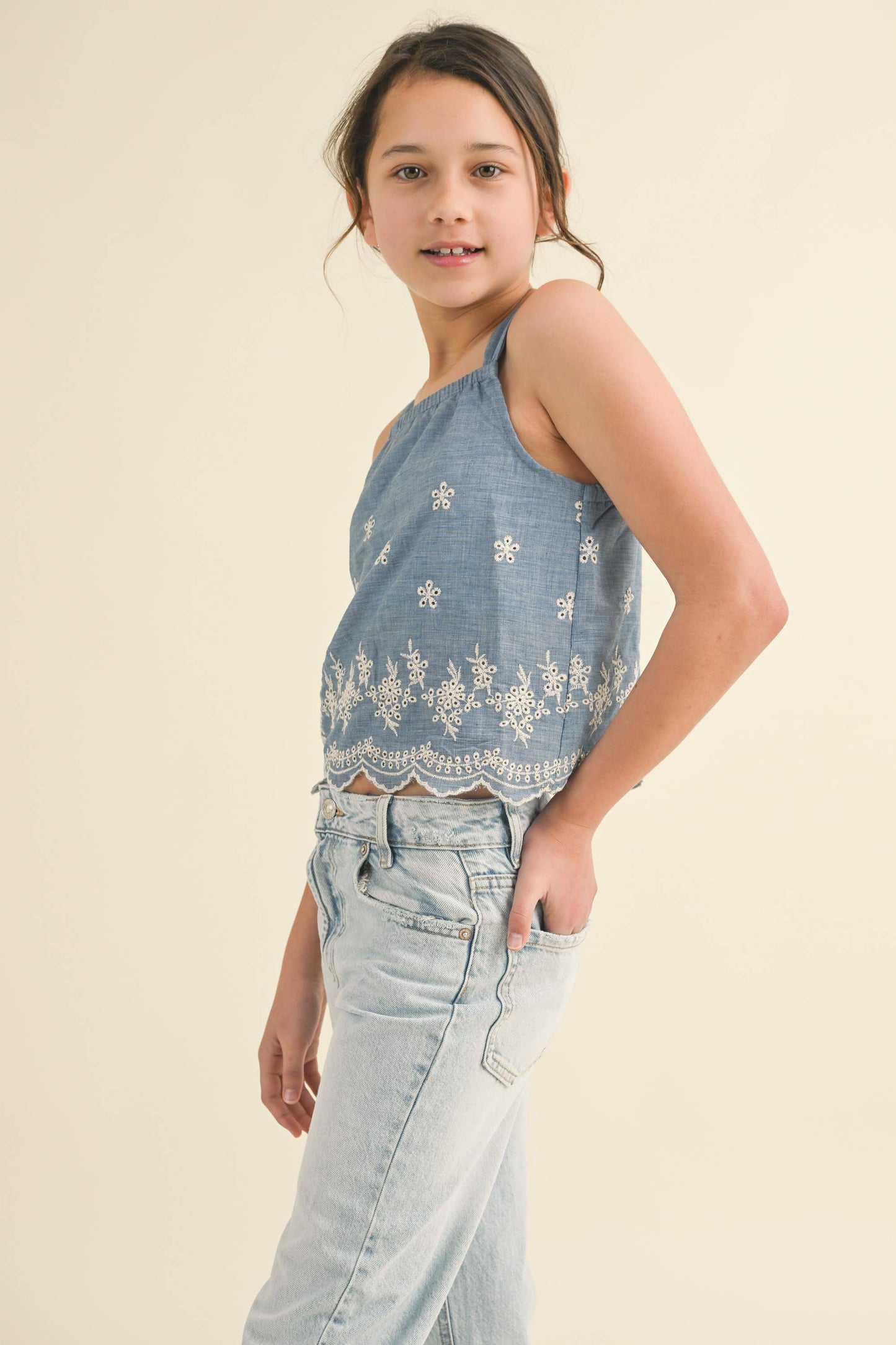 Chambray Babydoll Top
