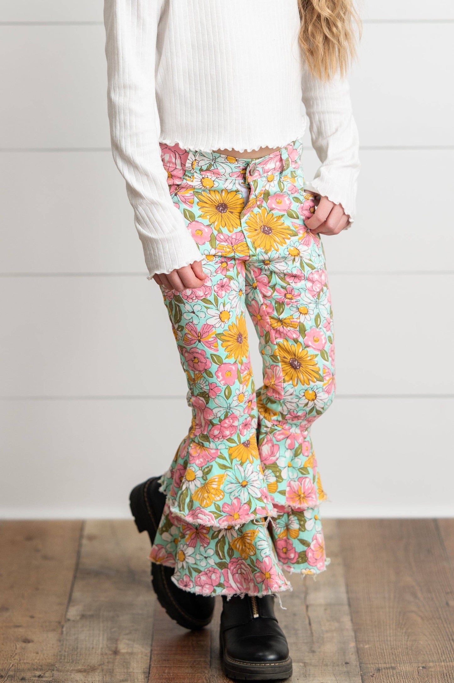 Flower Ruffle Denim Jeans