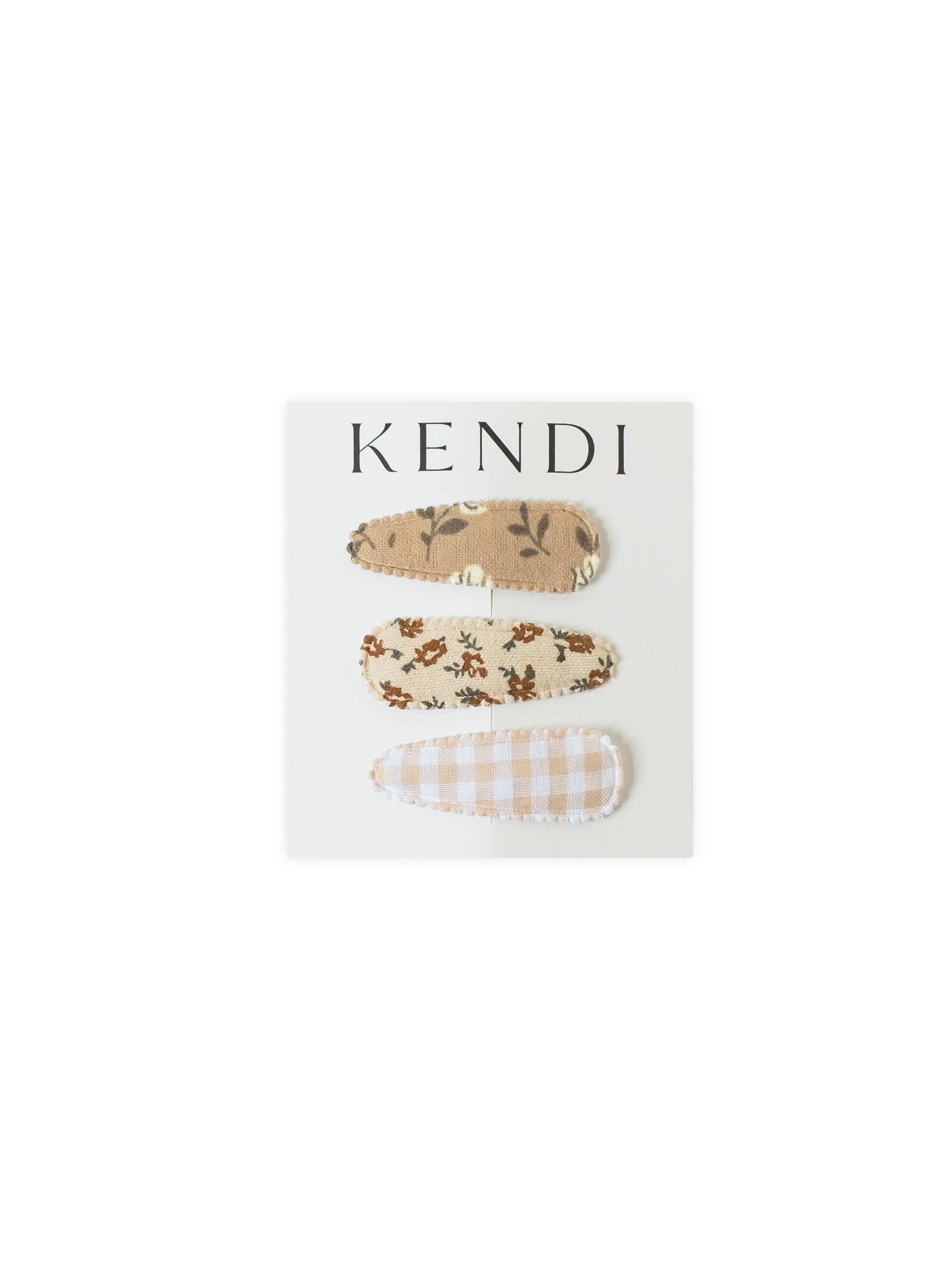 KENDI Baby Hair Clips 3 Pack - Tan Gingham