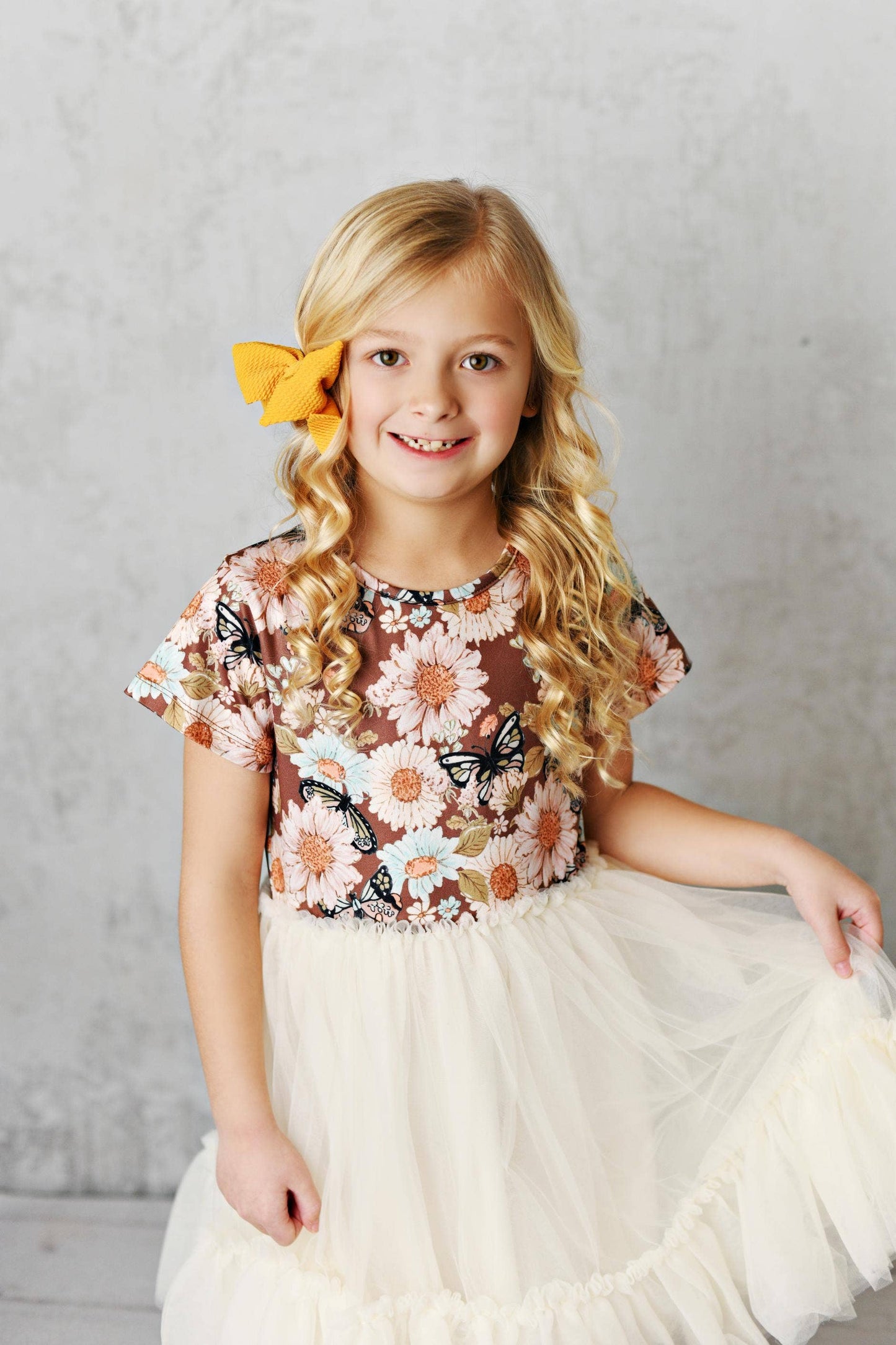 Ecru Pastel Butterfly Tulle Dress