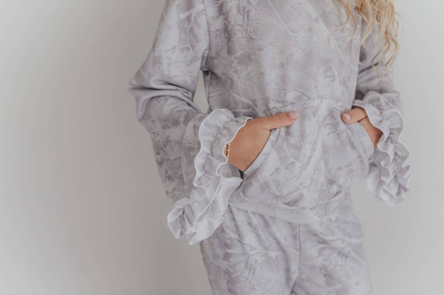 Camo Hooded Ruffle Pocket Lounge Set