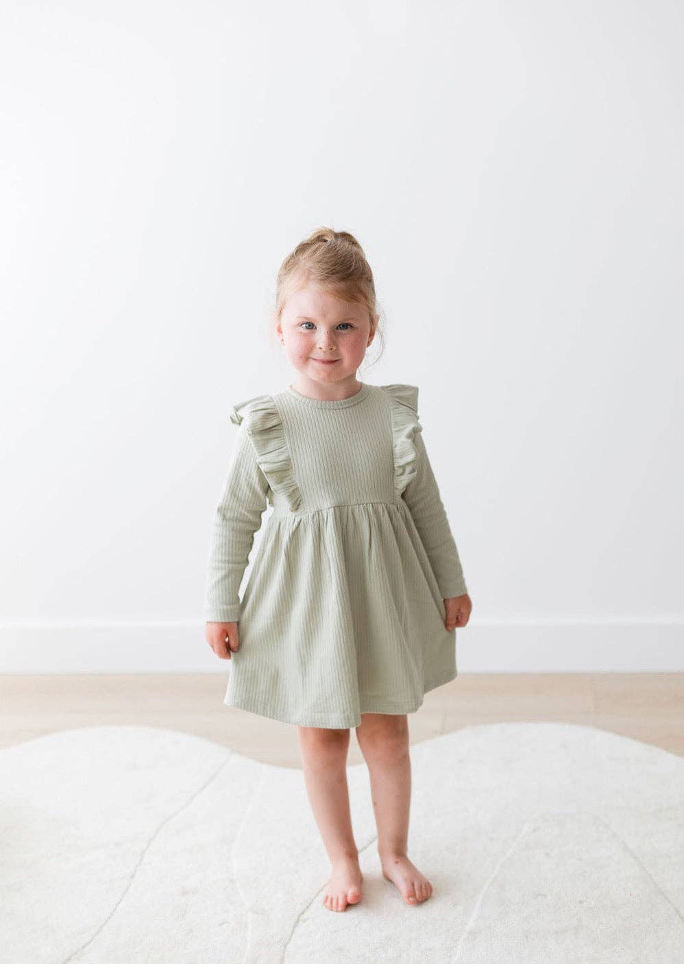 Ribbed Flutter Dress Organic Cotton | Pistachio