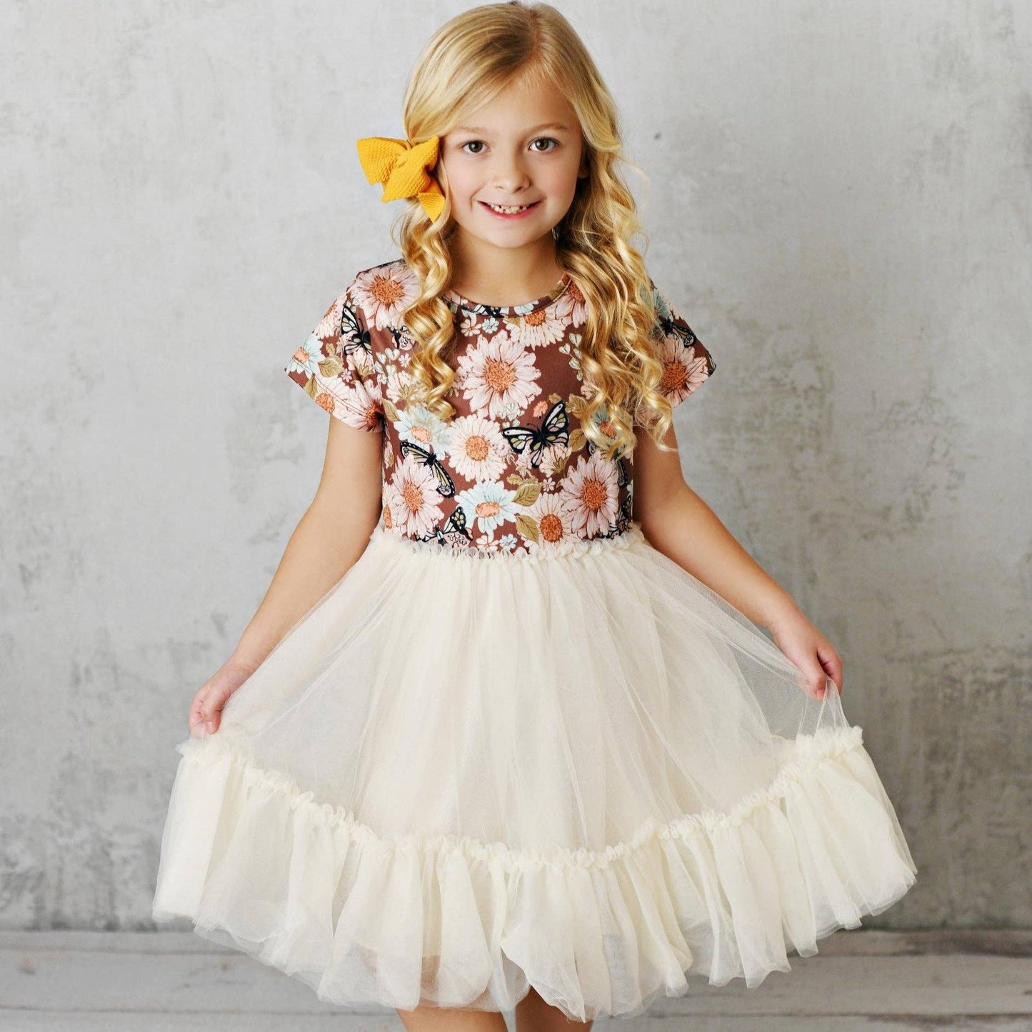 Ecru Pastel Butterfly Tulle Dress