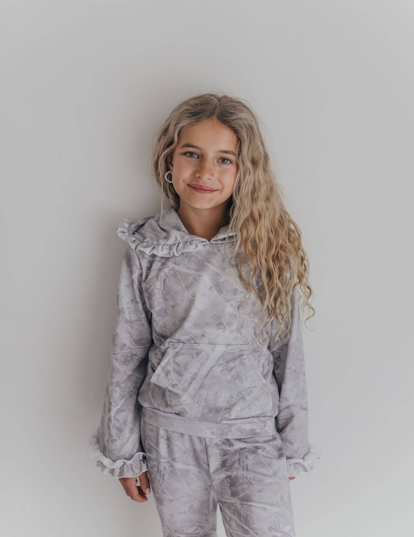 Camo Hooded Ruffle Pocket Lounge Set