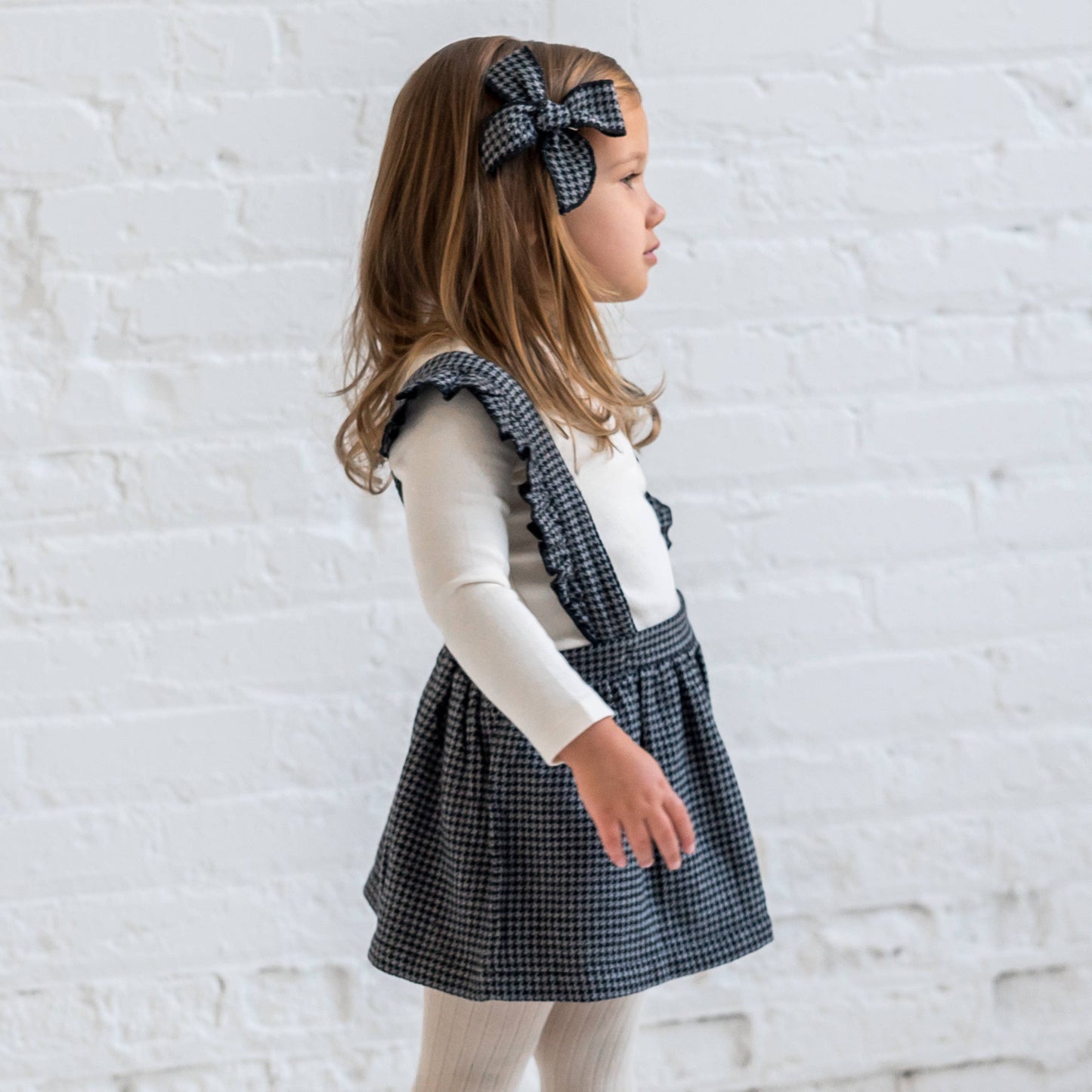 Flannel Skirt w/Ruffle Suspenders - Houndstooth