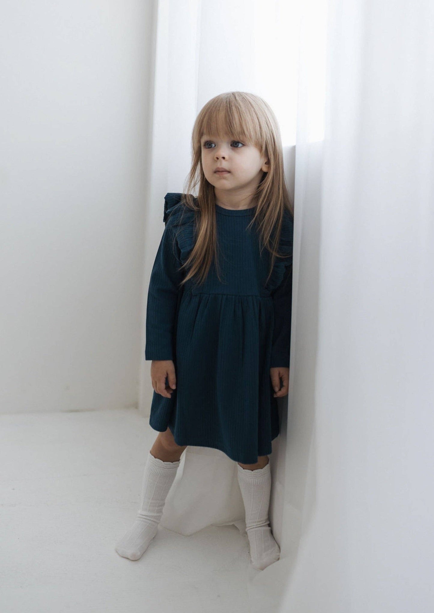 Ribbed Flutter Dress Organic Cotton | Navy