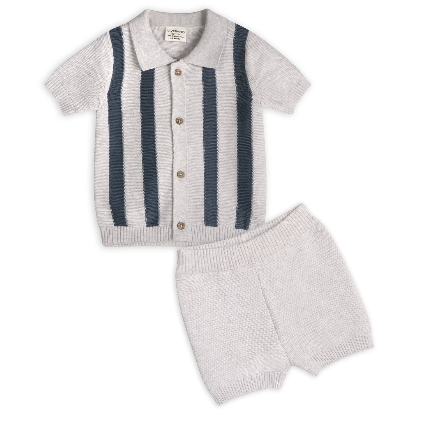 Tennis Collar & Stripe Knit Top & Shorts Set (Organic)