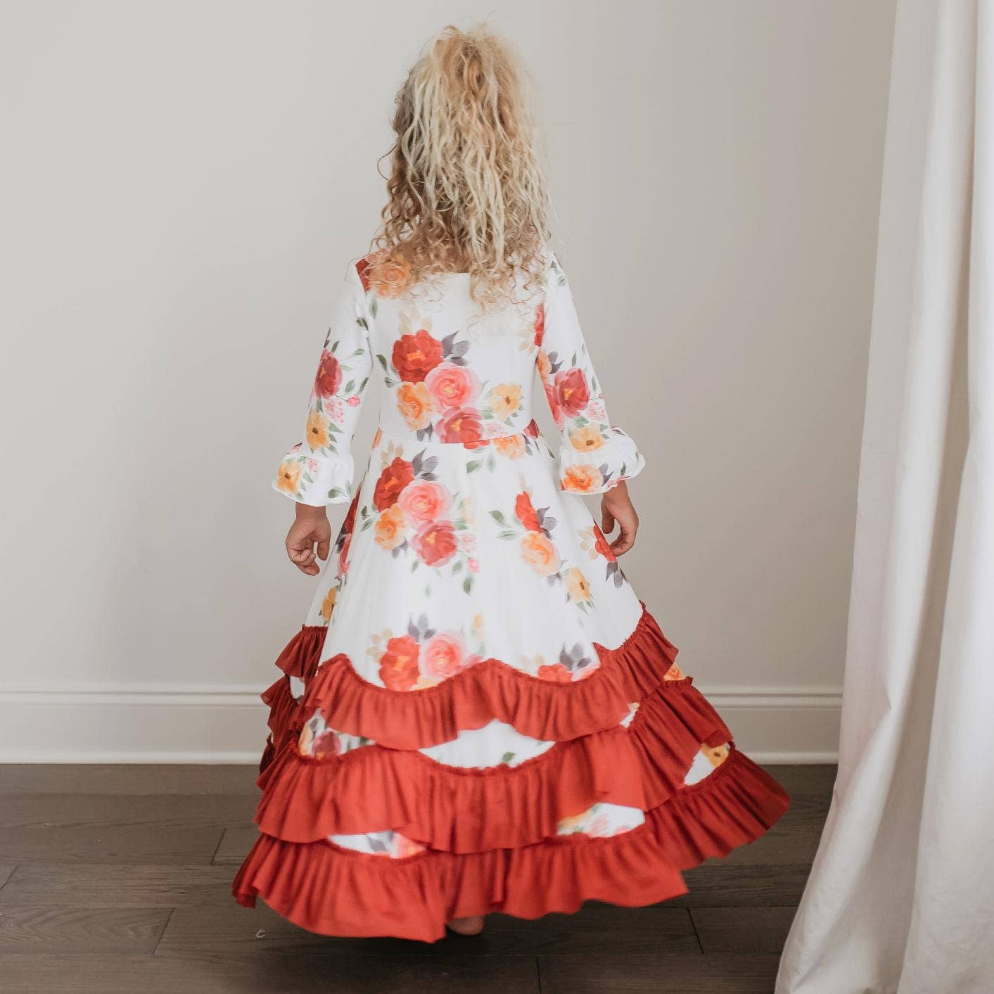 Autumn Floral Ruffles Dress