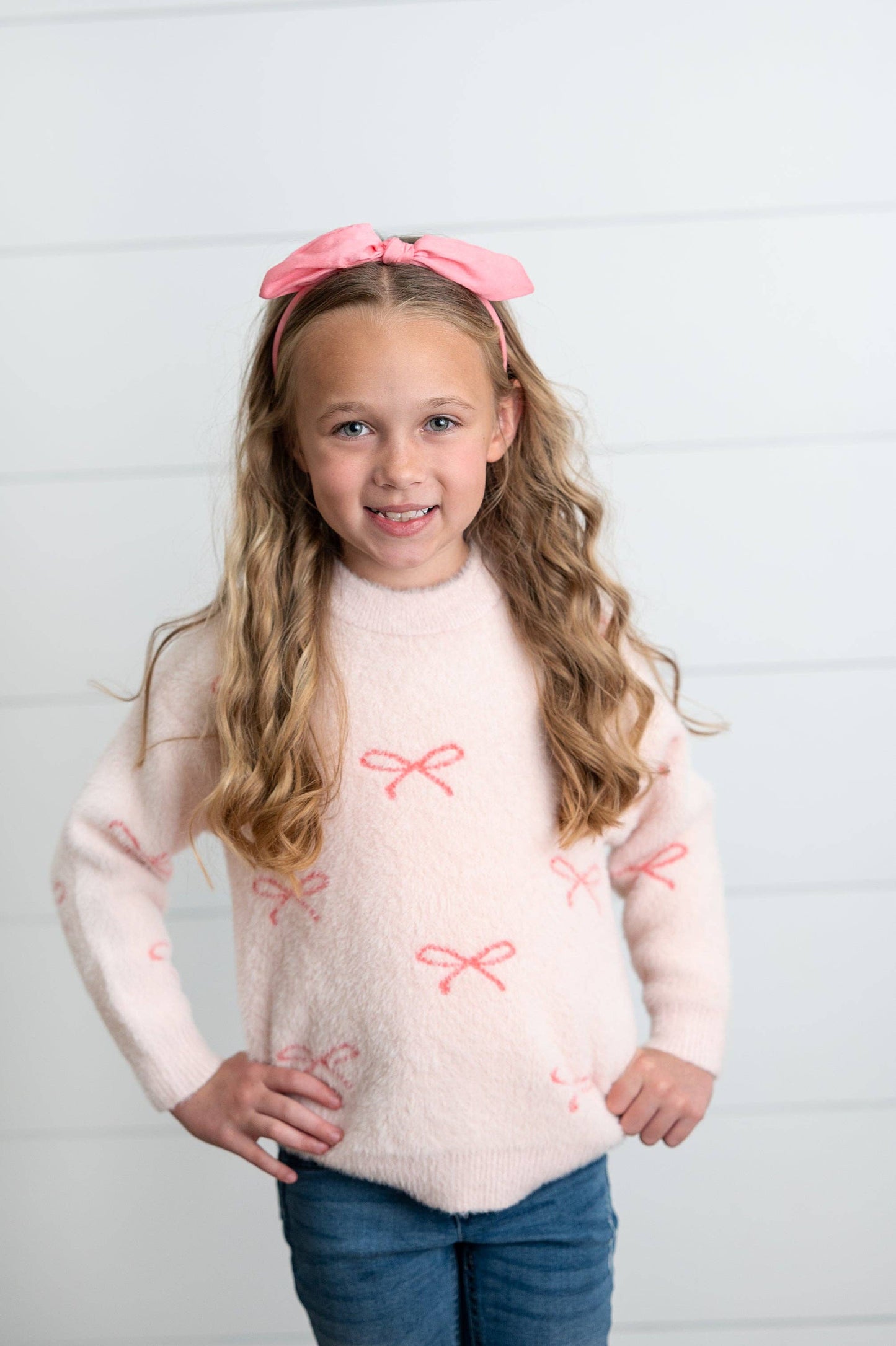 Pink Bow Fuzzy Coquette Sweater