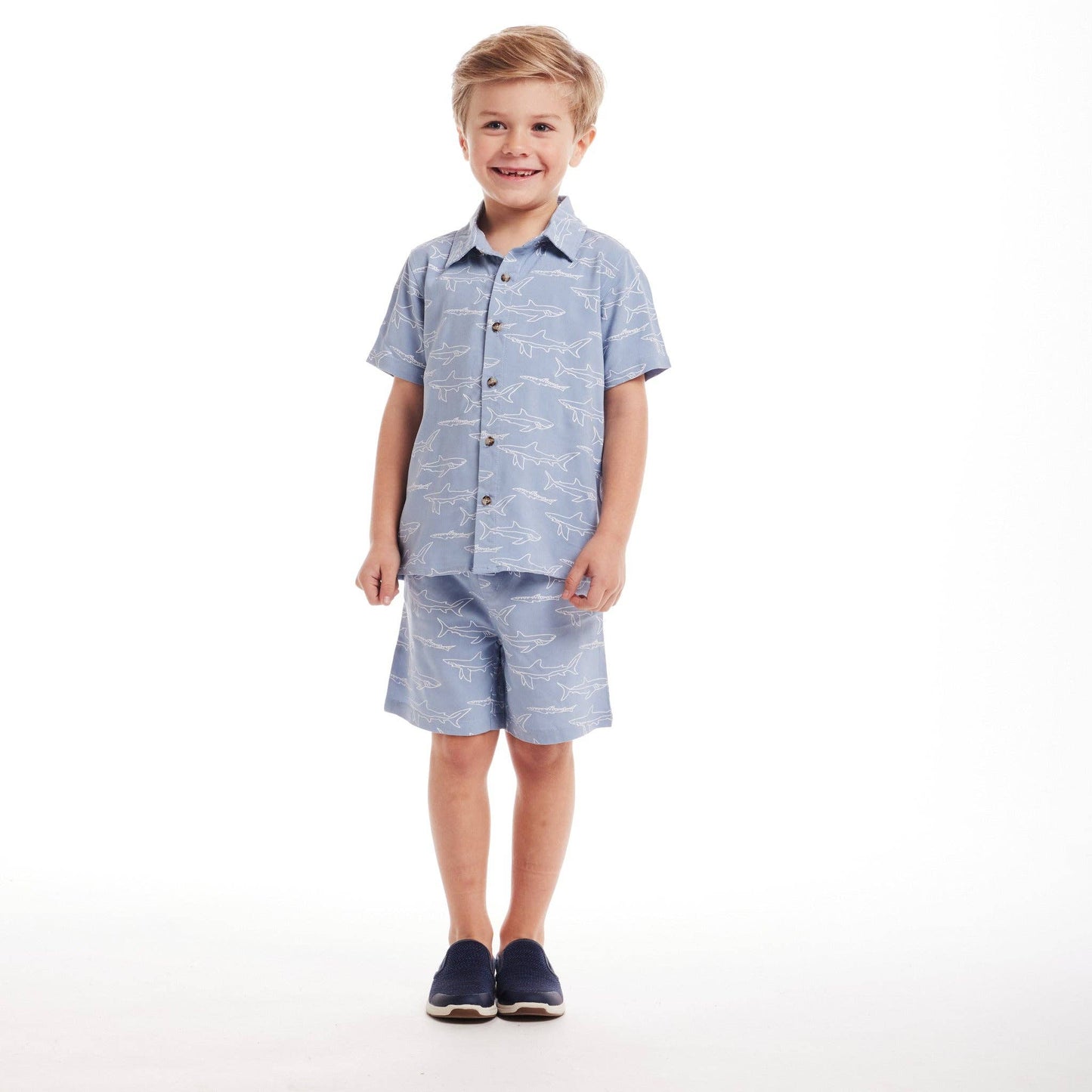 Shark Print Buttondown Set | Blue