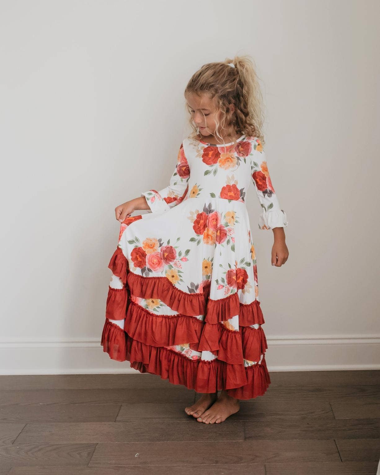 Autumn Floral Ruffles Dress