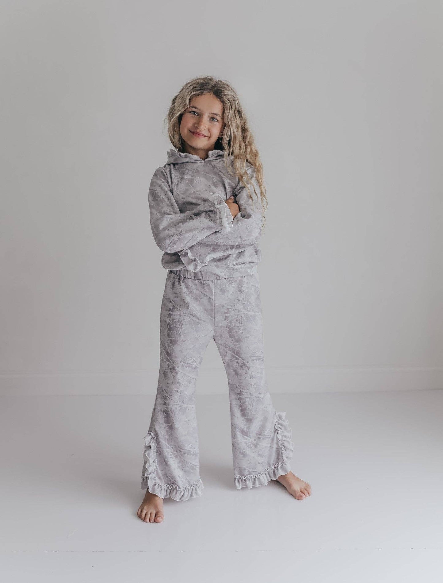 Camo Hooded Ruffle Pocket Lounge Set