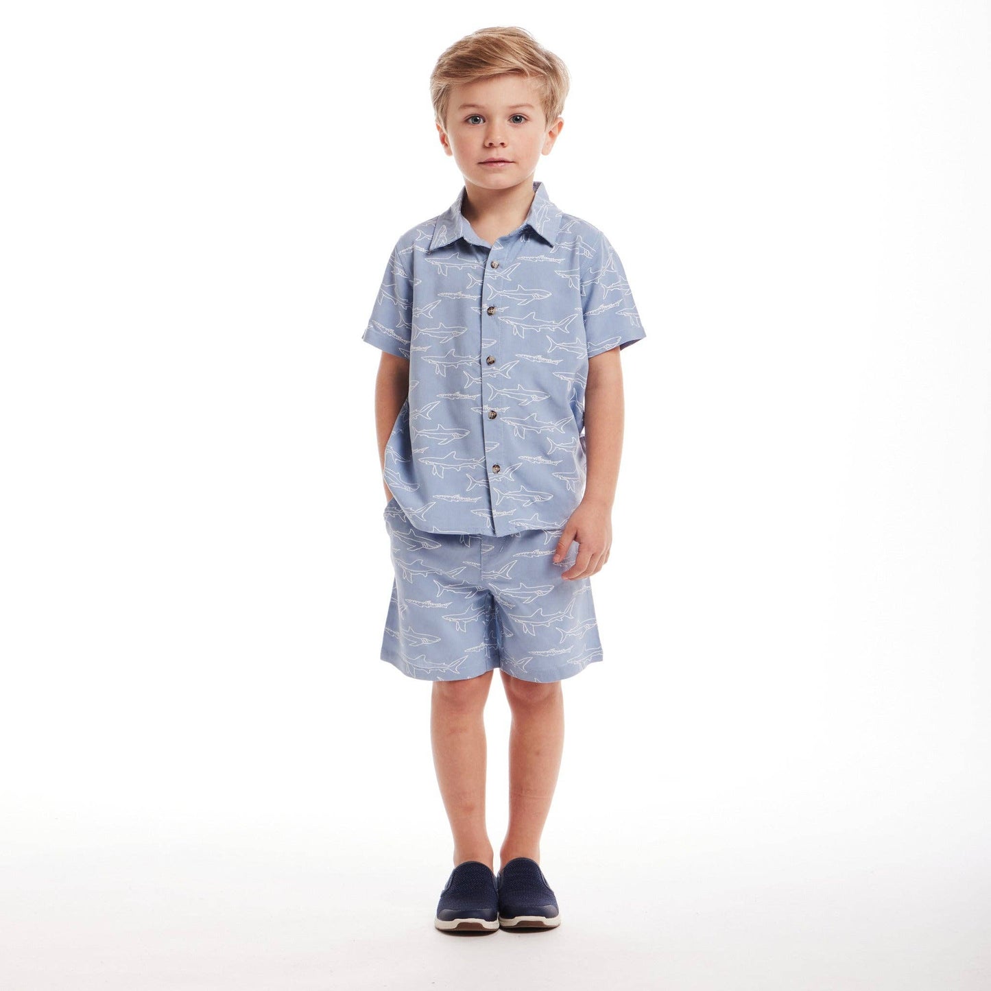Shark Print Buttondown Set | Blue