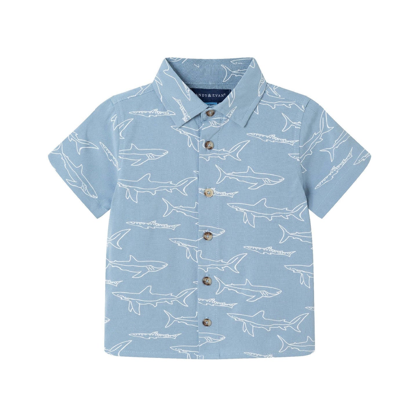 Shark Print Buttondown Set | Blue