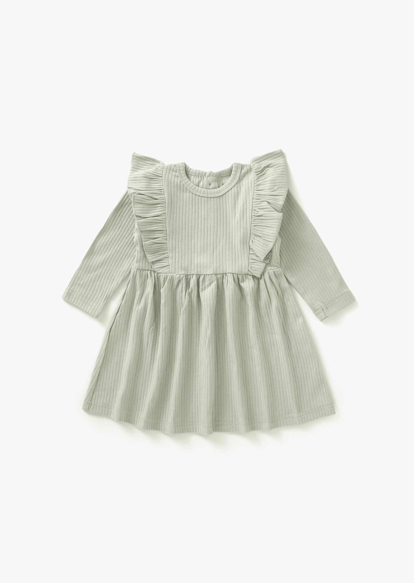 Ribbed Flutter Dress Organic Cotton | Pistachio