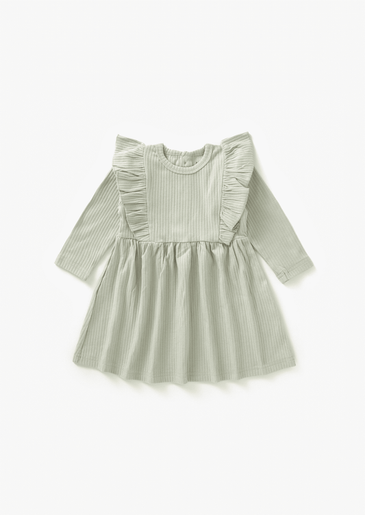 Ribbed Flutter Dress Organic Cotton | Pistachio