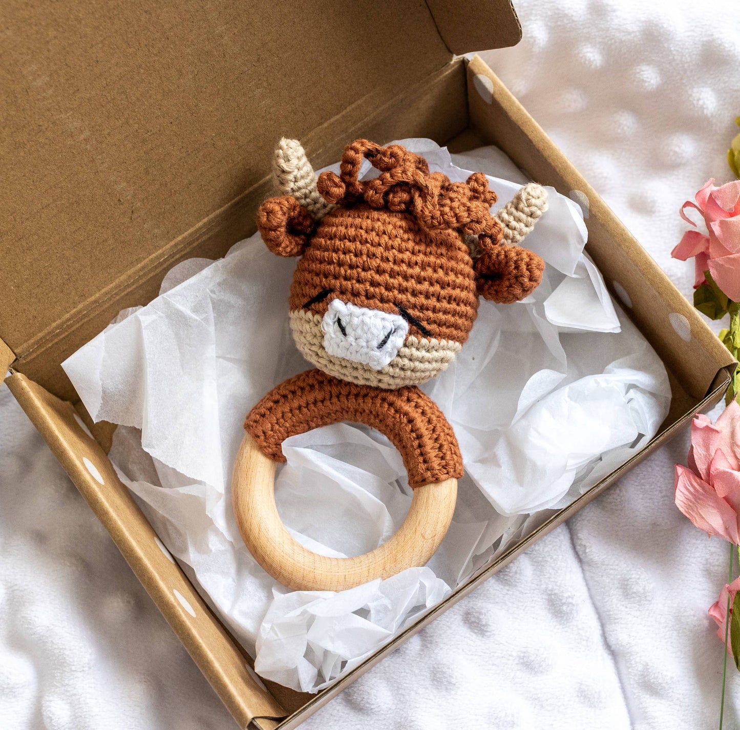 Hand Crochet Rattle - Highland Cow