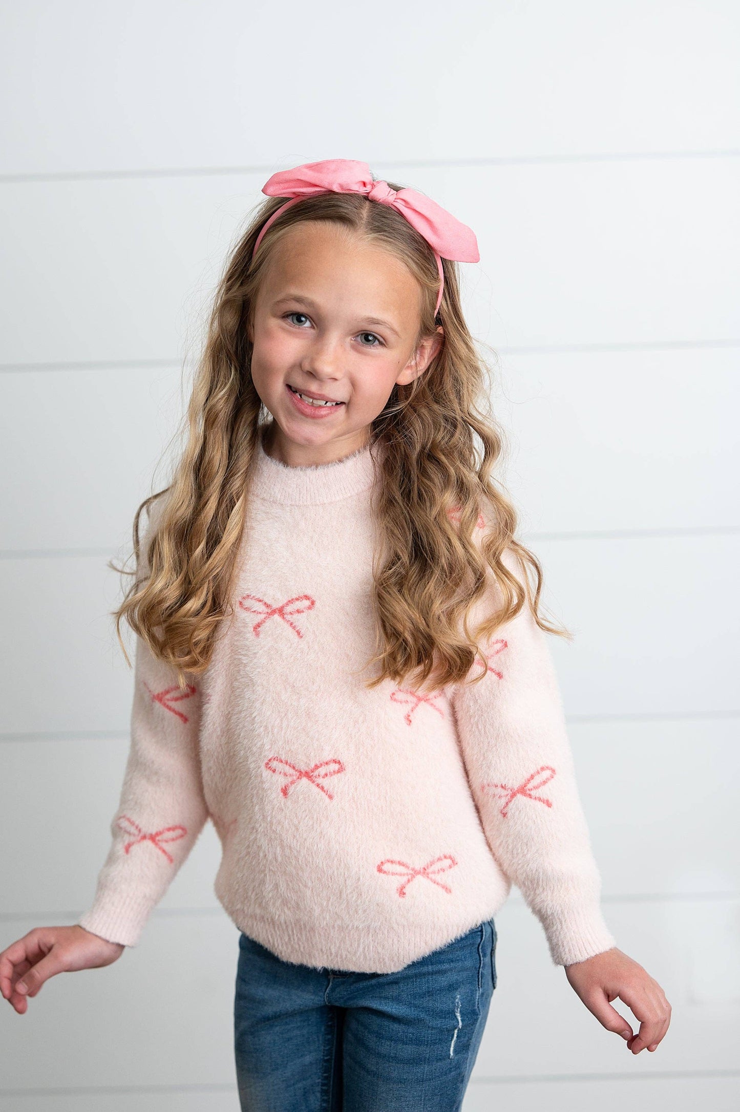Pink Bow Fuzzy Coquette Sweater