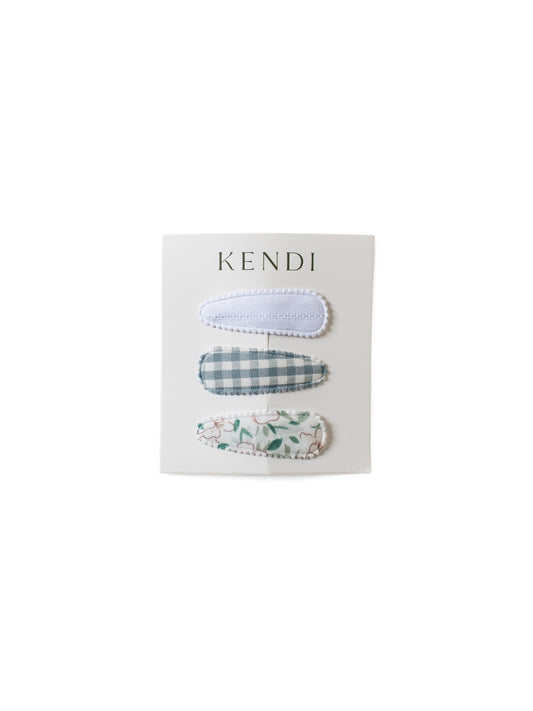 KENDI Baby Hair Clips 3 Pack - Navy Gingham