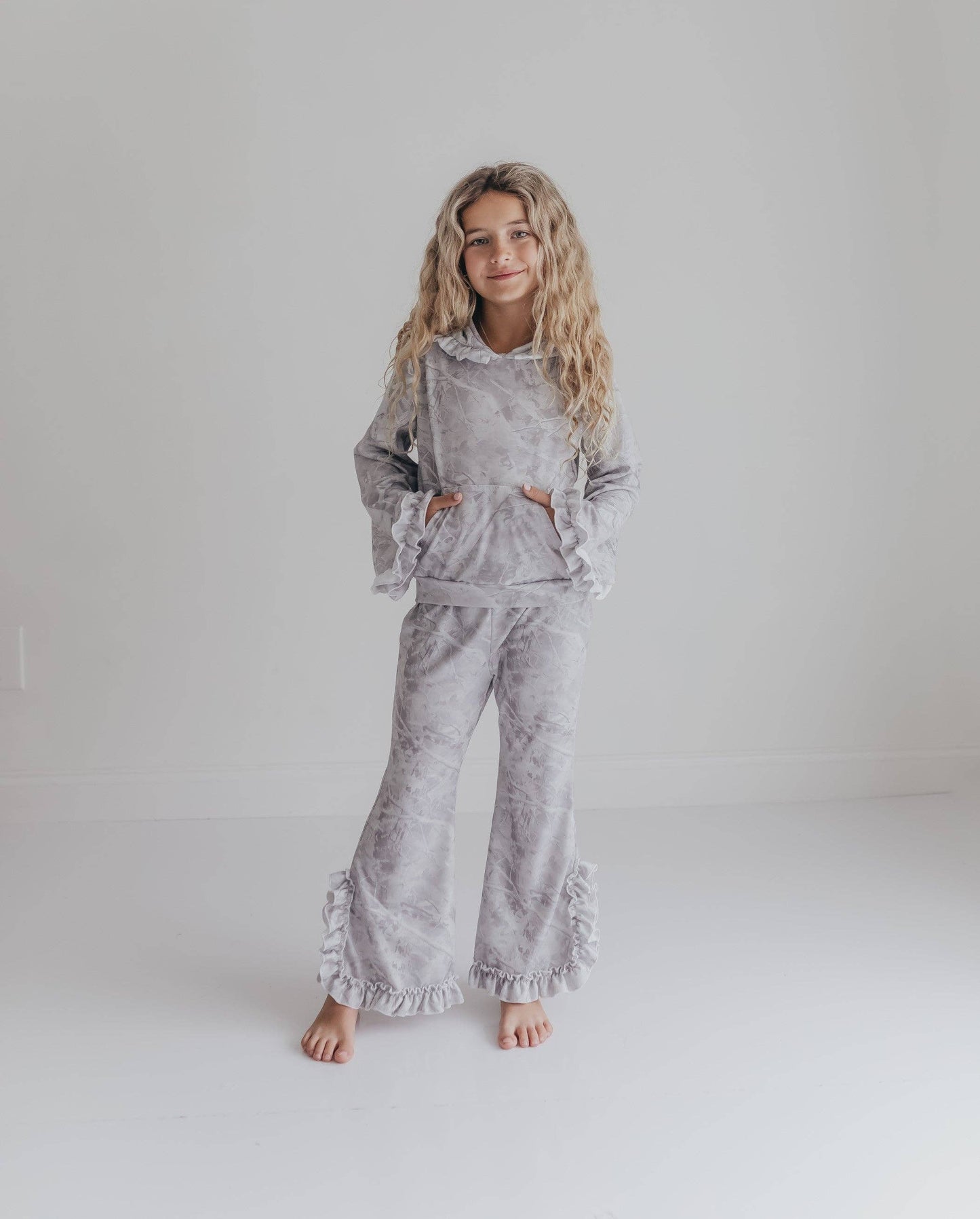 Camo Hooded Ruffle Pocket Lounge Set
