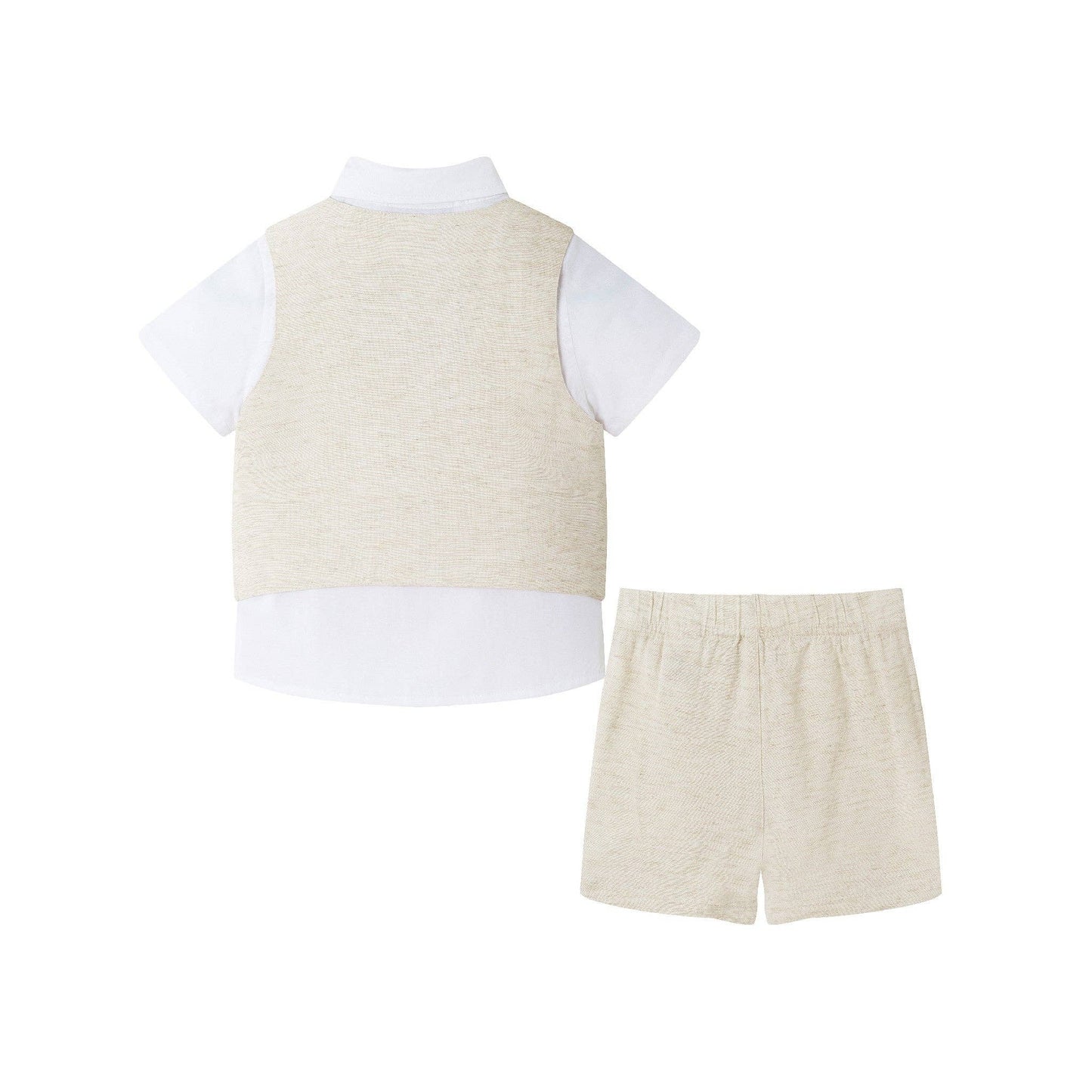 Short Sleeve Buttondown Bowtie Vest Set | Beige