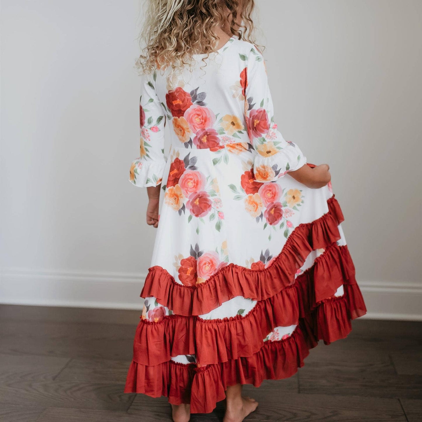 Autumn Floral Ruffles Dress