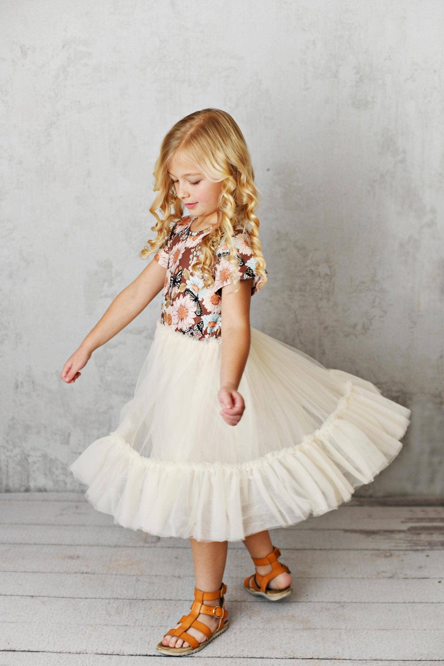 Ecru Pastel Butterfly Tulle Dress