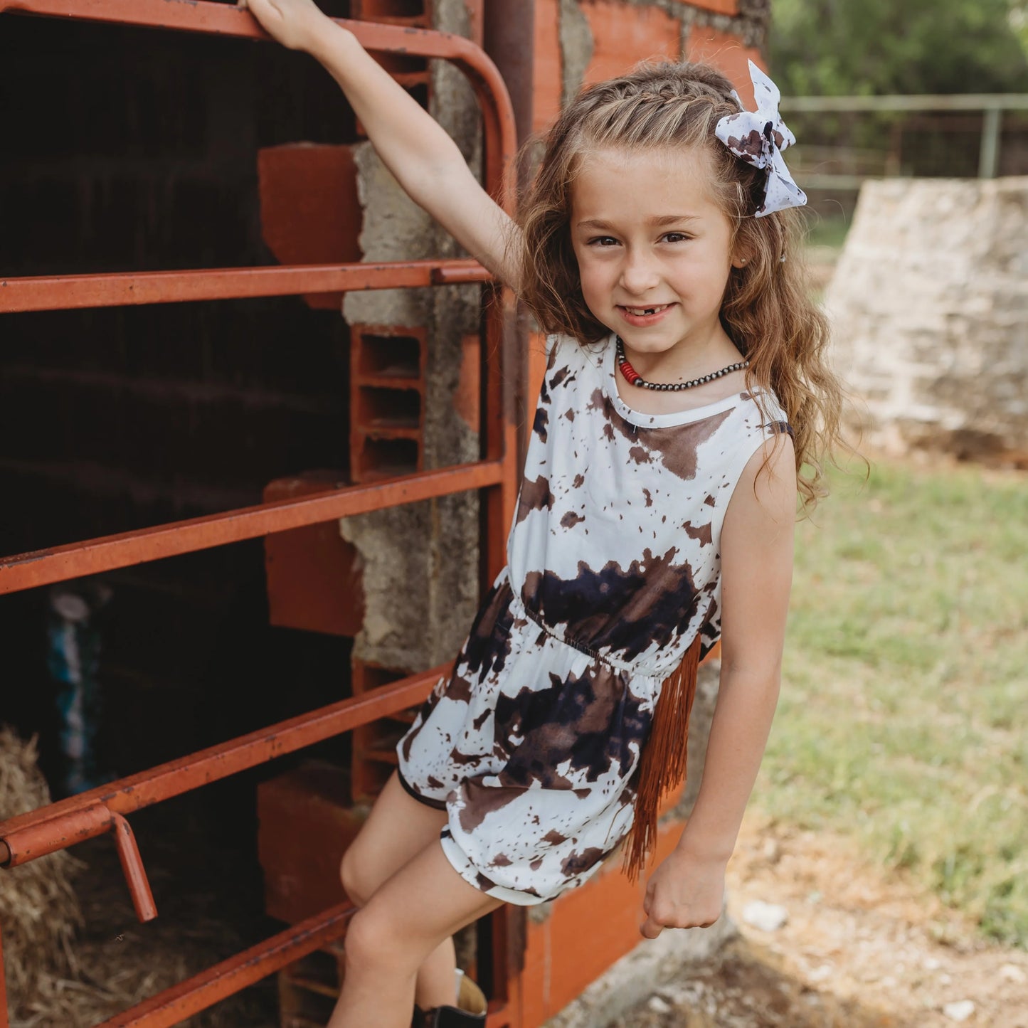 Cowprint Fringe Romper