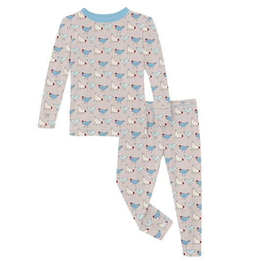 Chickens PJ Set in Latte