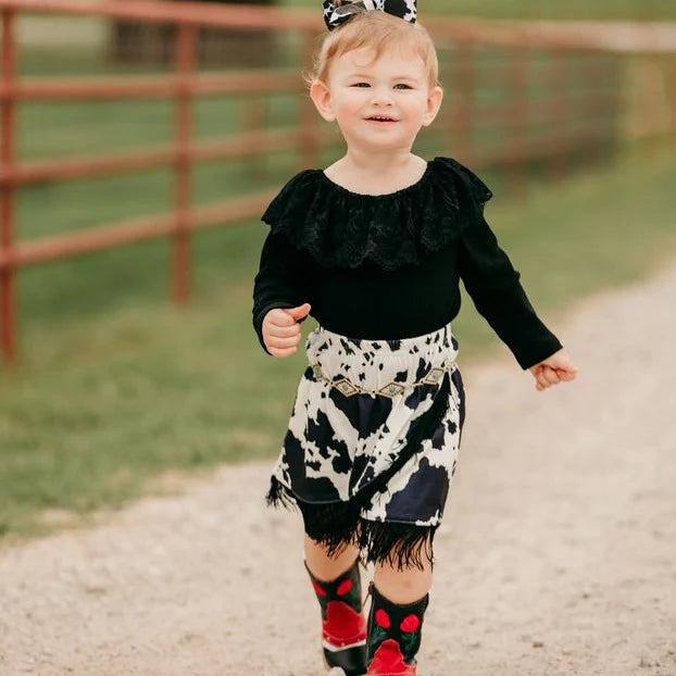 Cowprint Fringe Skirt
