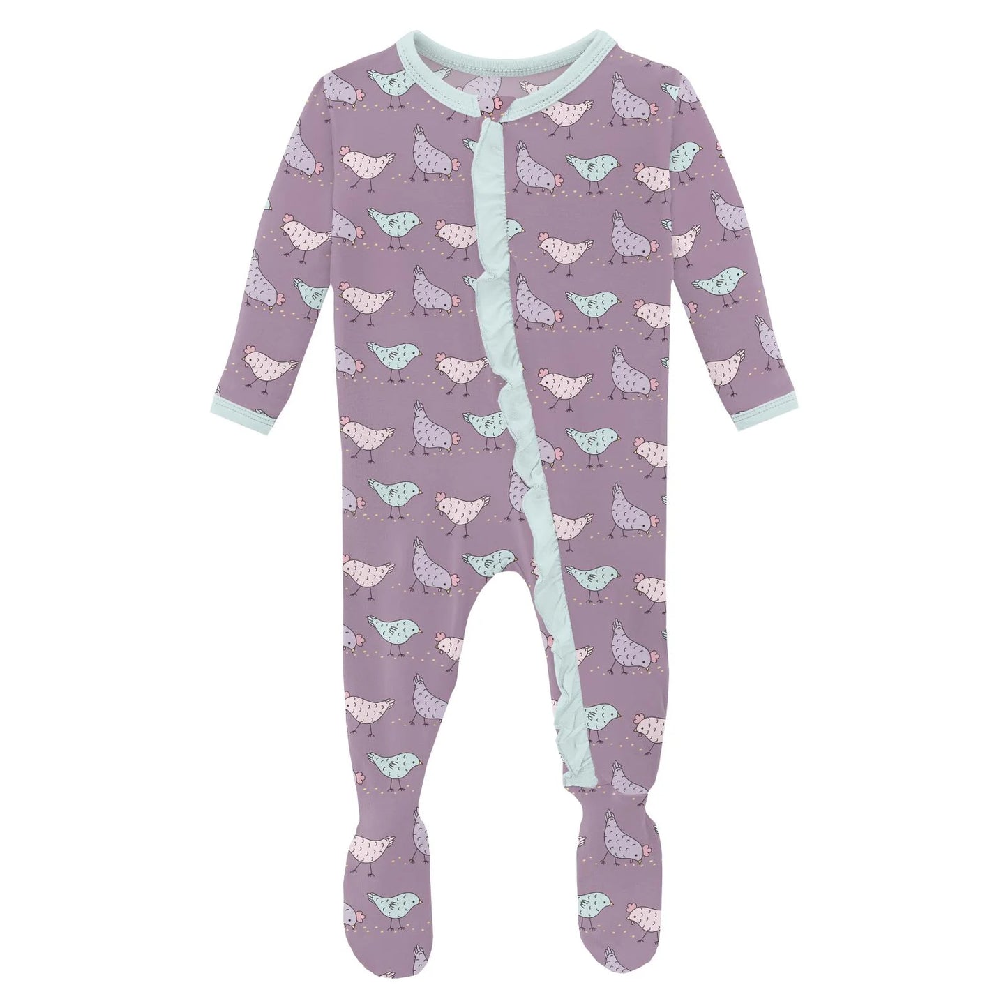 Chickens Ruffle Footie Sleeper w/Zipper in Lavender