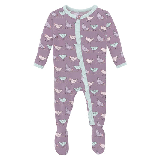 Chickens Ruffle Footie Sleeper w/Zipper in Lavender