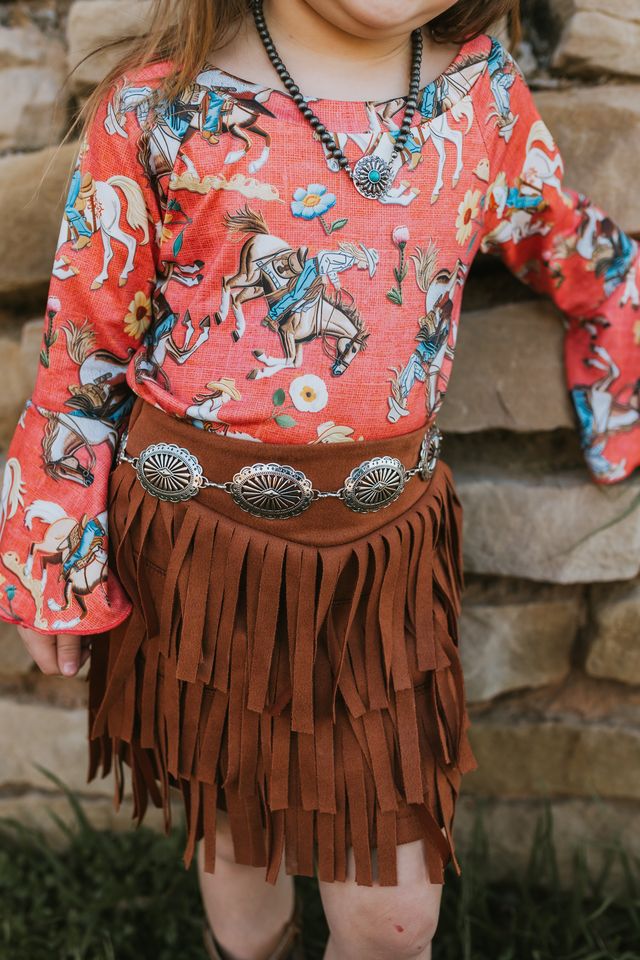 Brown Fringe Suede Skirt