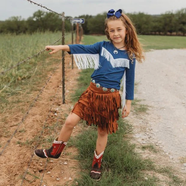 Brown Fringe Suede Skirt