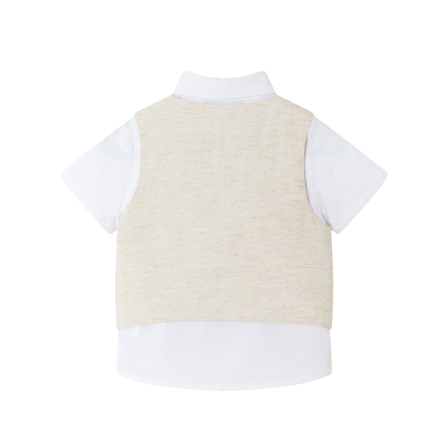 Short Sleeve Buttondown Bowtie Vest Set | Beige