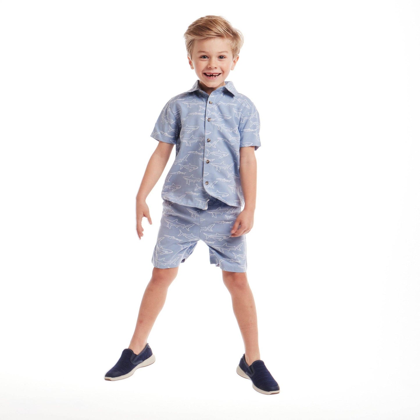Shark Print Buttondown Set | Blue
