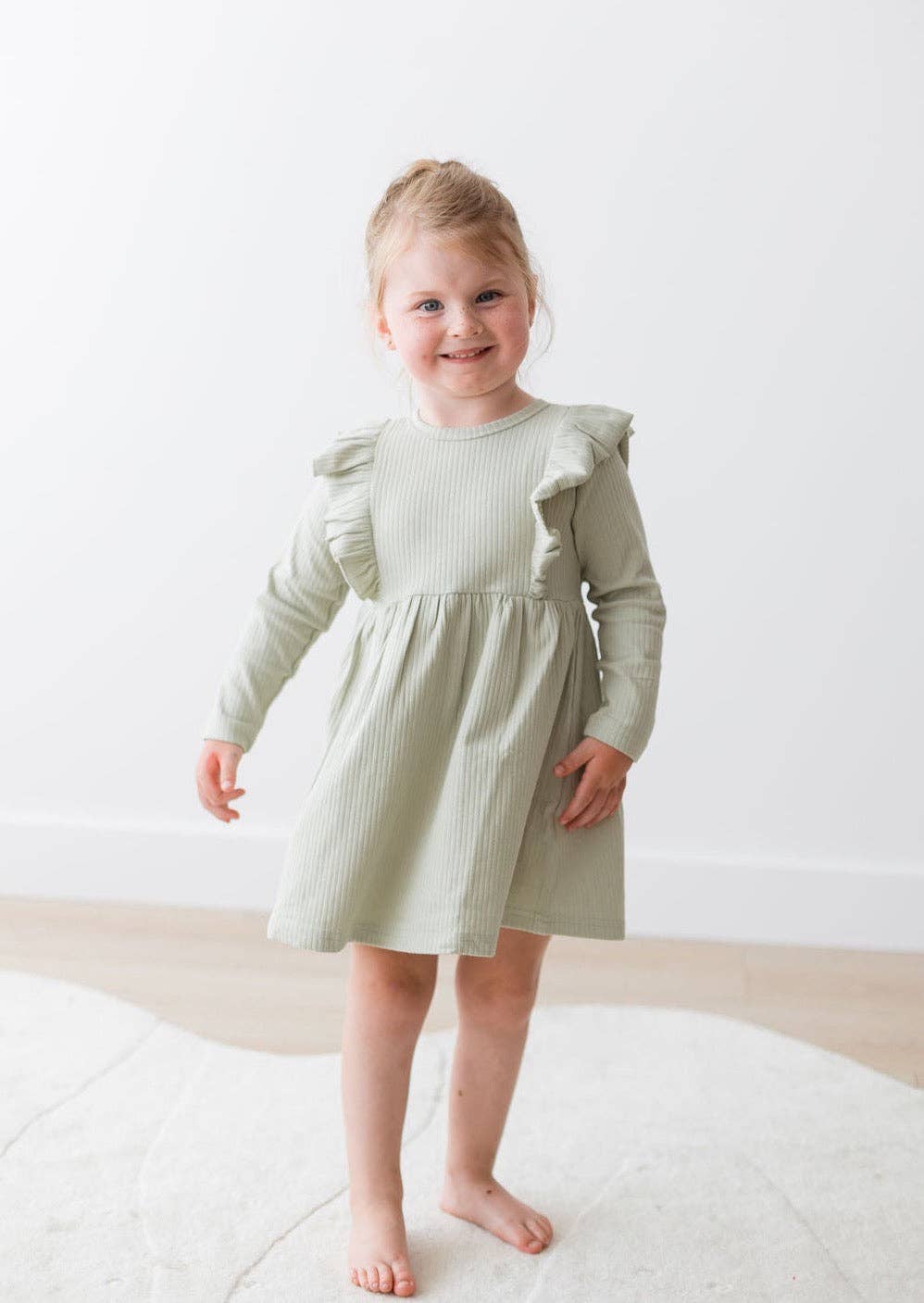 Ribbed Flutter Dress Organic Cotton | Pistachio