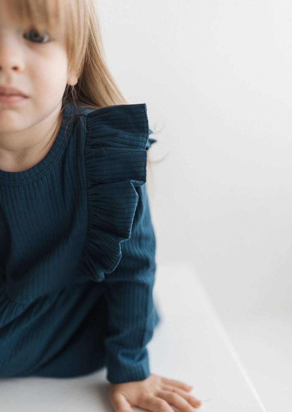 Ribbed Flutter Dress Organic Cotton | Navy