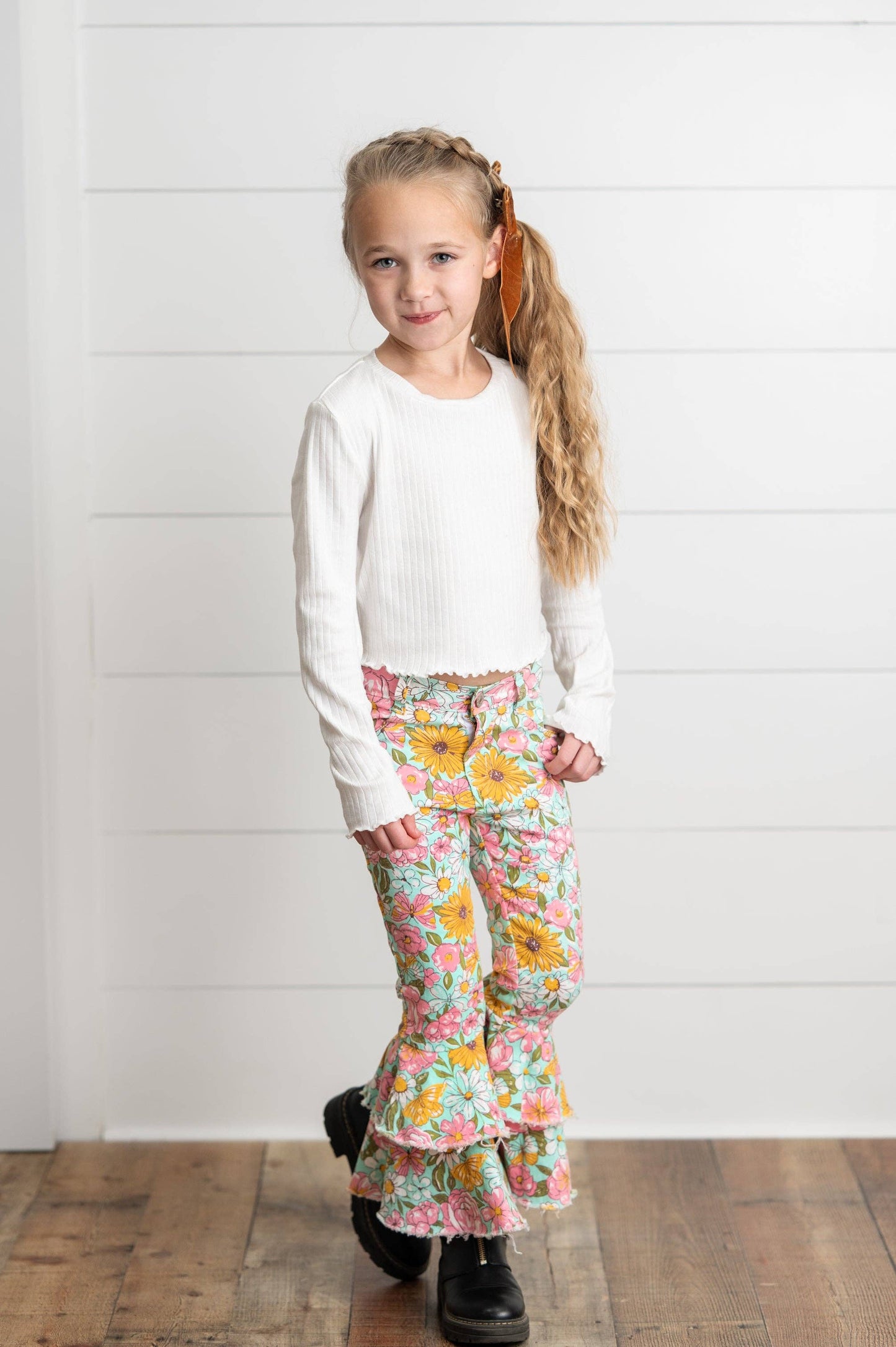 Flower Ruffle Denim Jeans