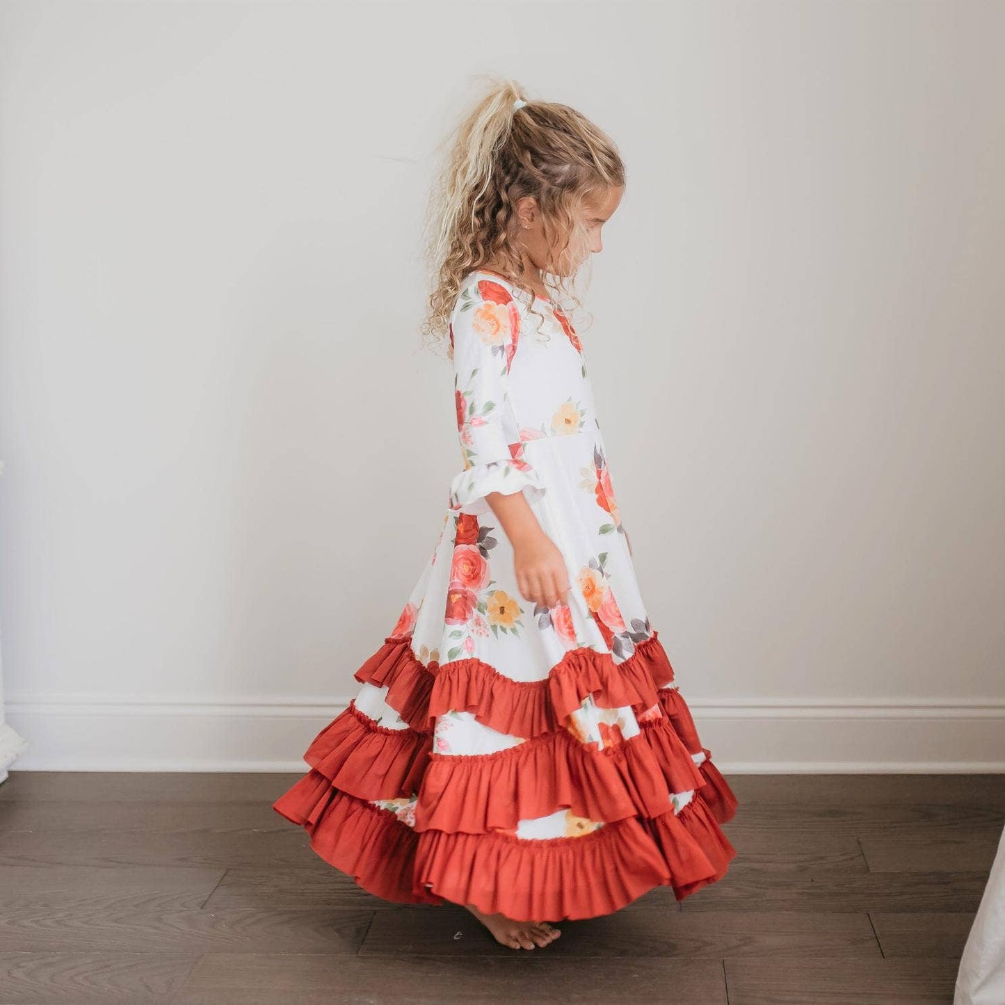 Autumn Floral Ruffles Dress
