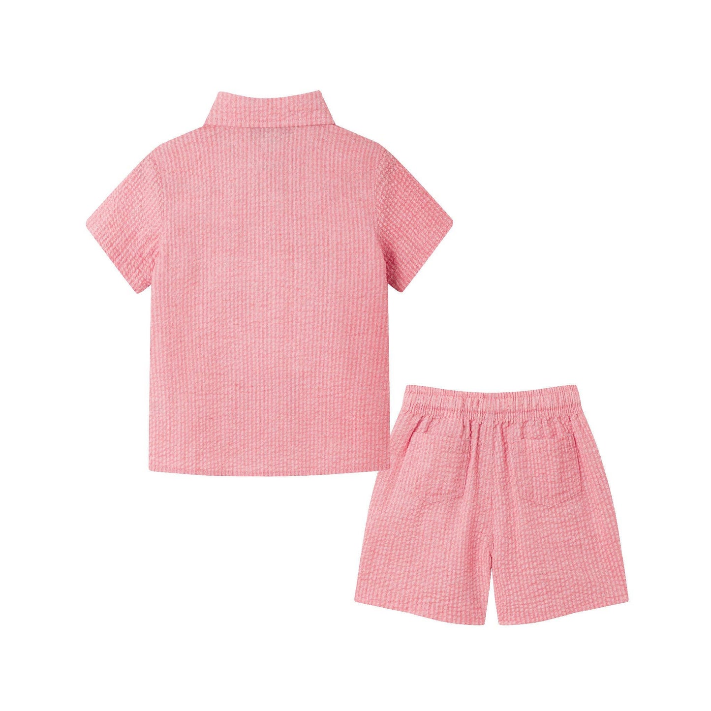 Short Sleeve Short Set | Coral Seersucker