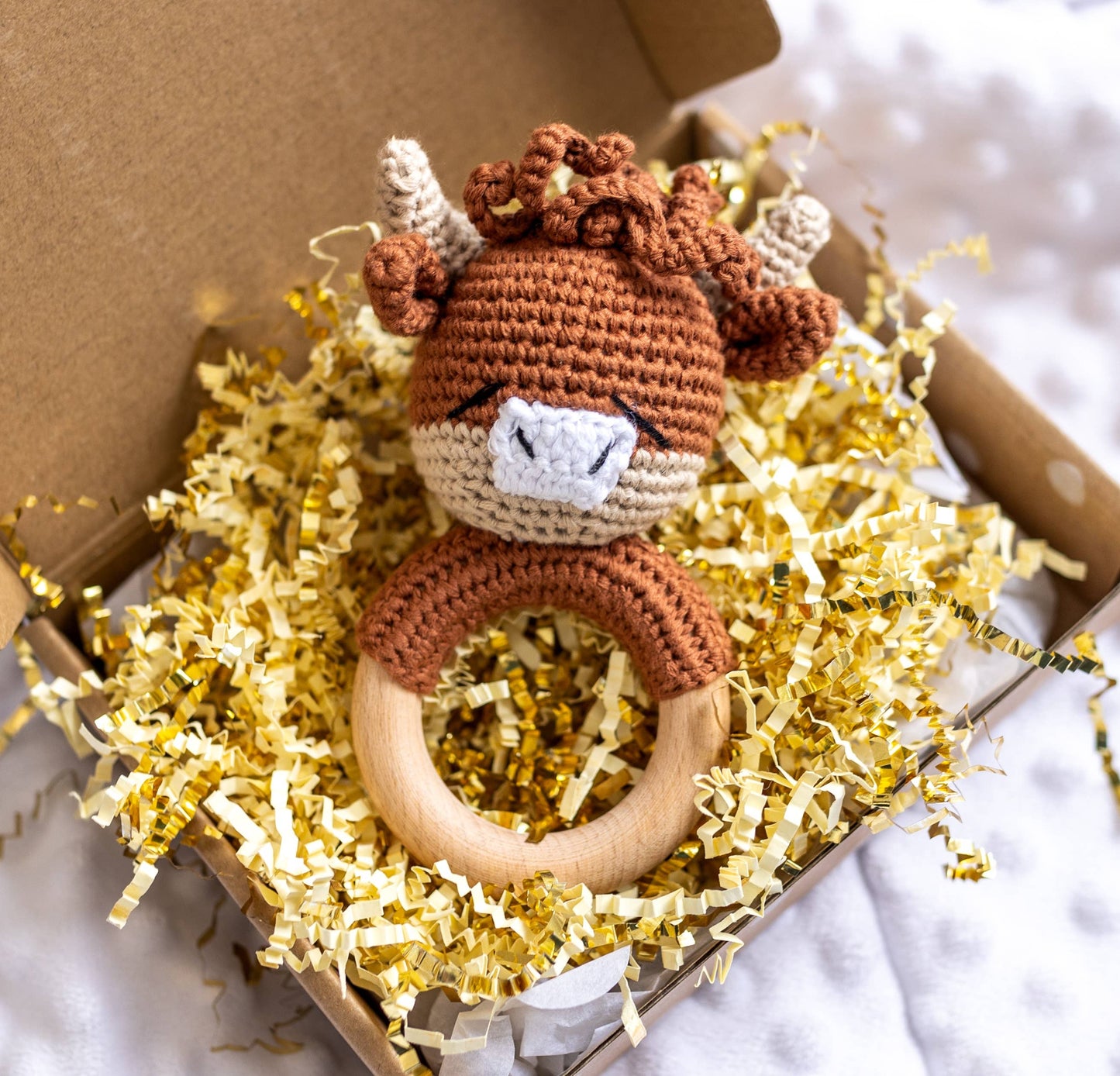 Hand Crochet Rattle - Highland Cow