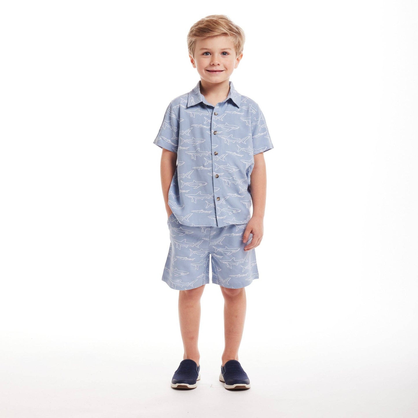 Shark Print Buttondown Set | Blue