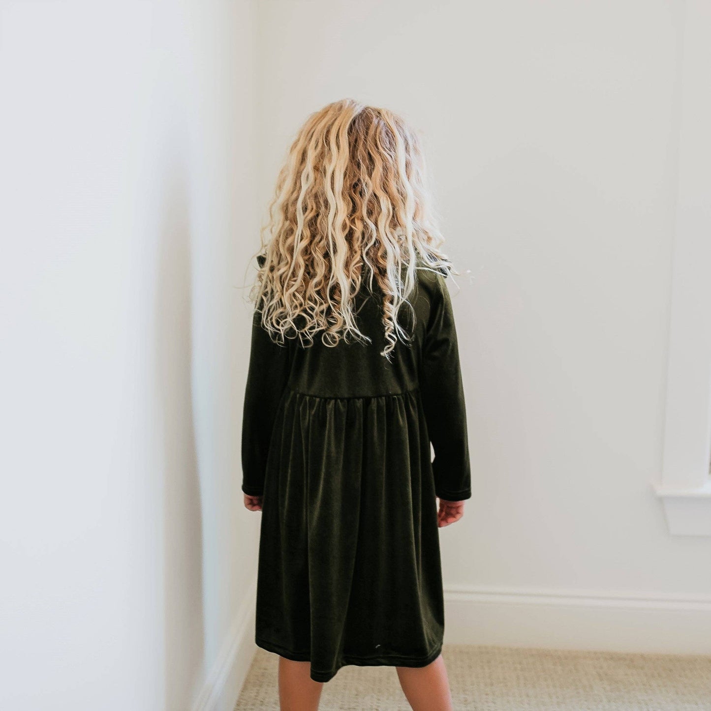 Moss Velvet Bow Ruffle Dress