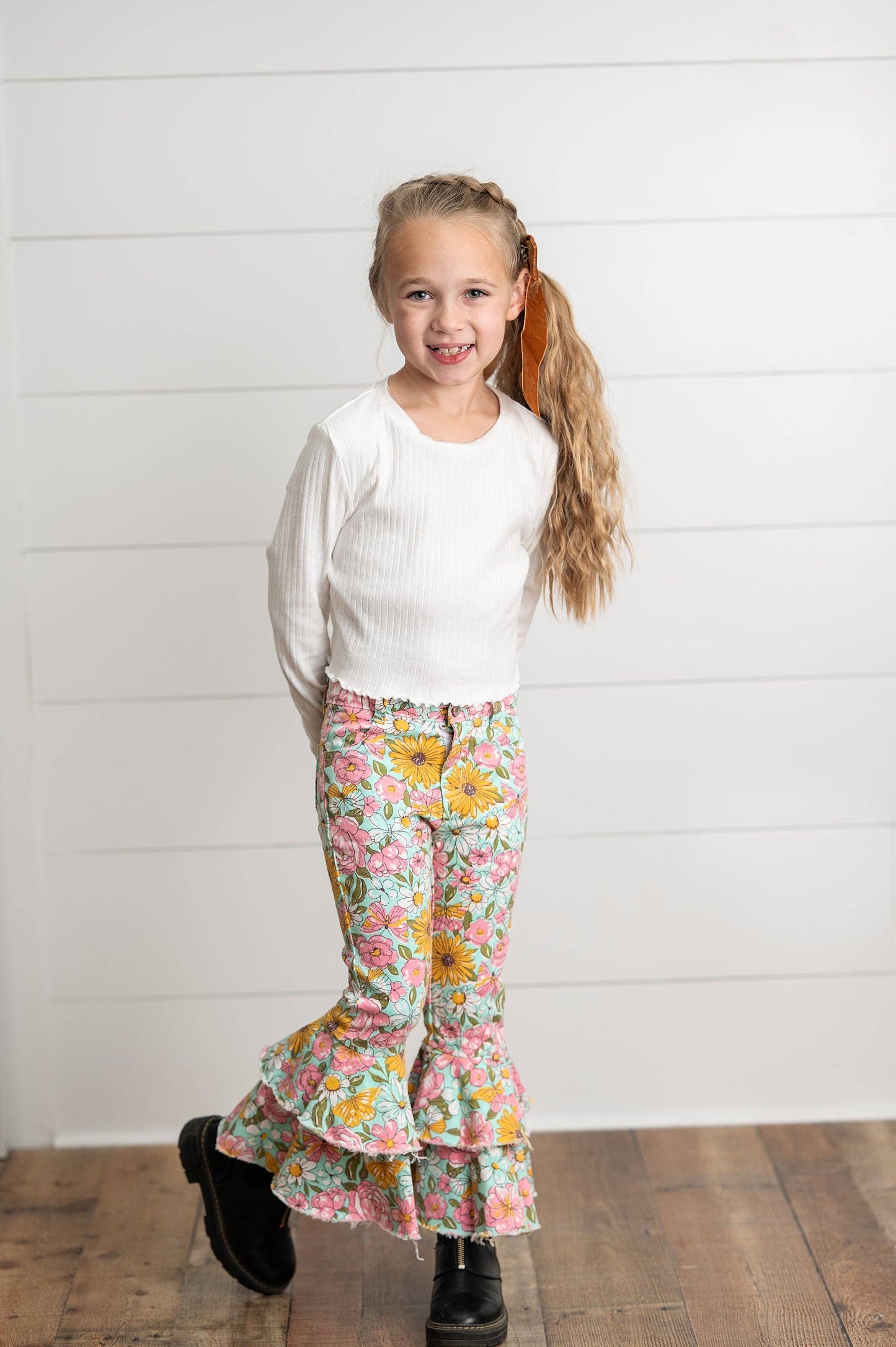 Flower Ruffle Denim Jeans