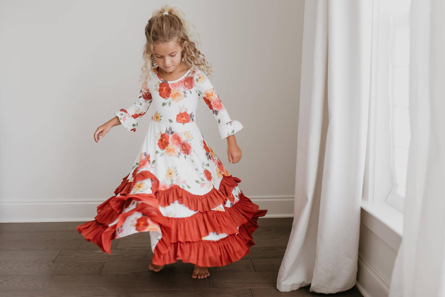 Autumn Floral Ruffles Dress