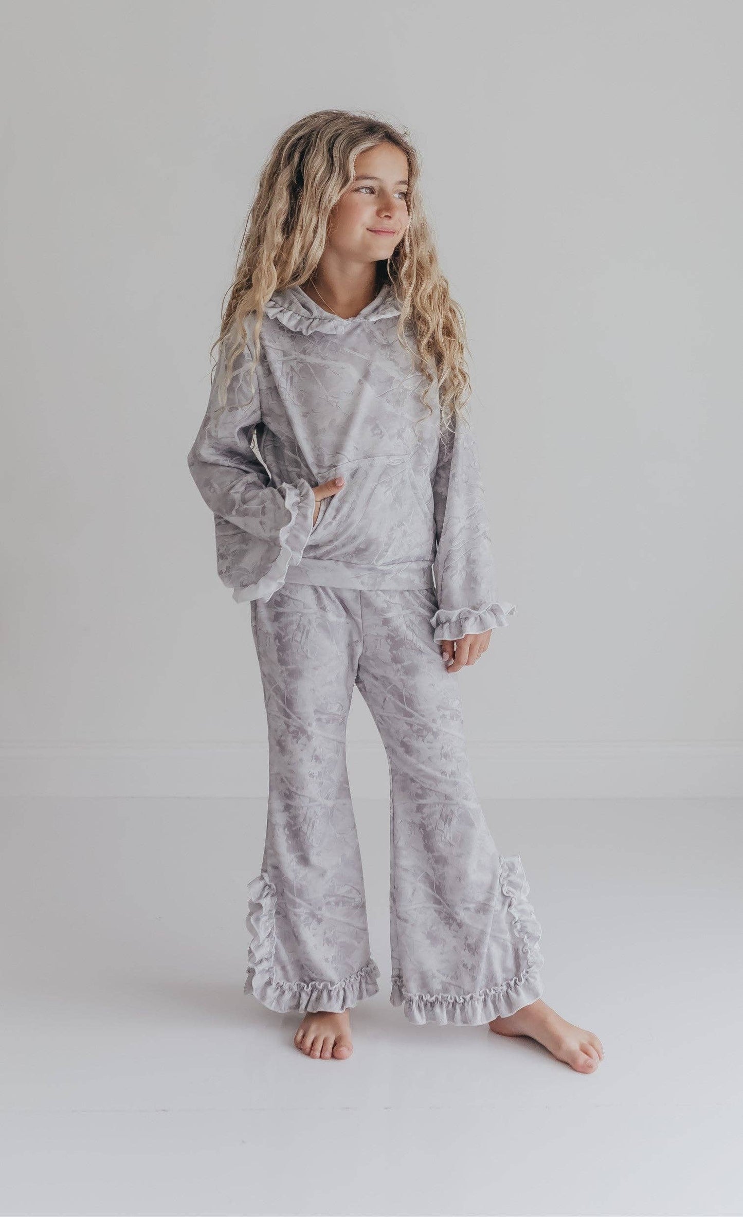 Camo Hooded Ruffle Pocket Lounge Set