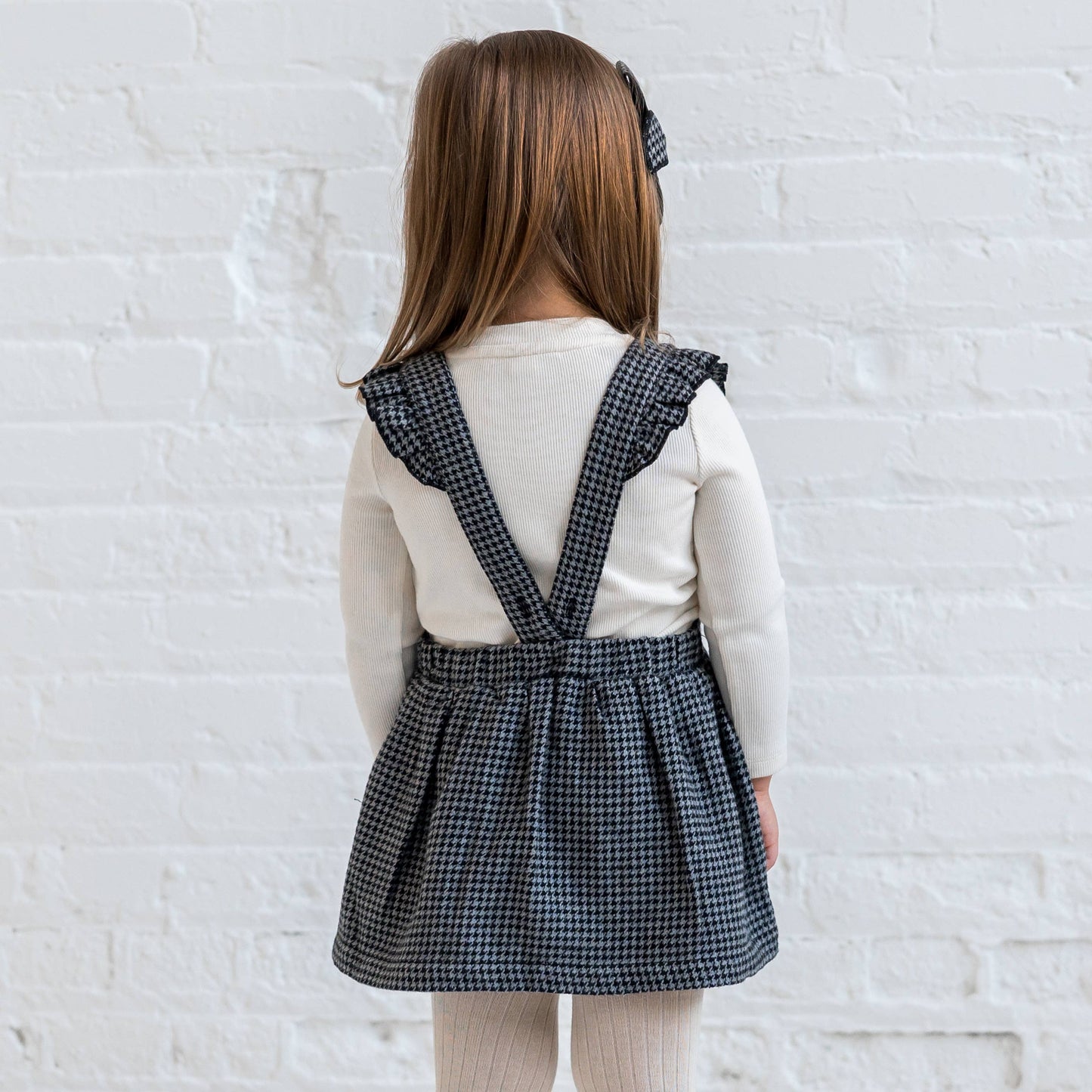 Flannel Skirt w/Ruffle Suspenders - Houndstooth