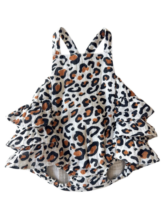 Leopard Muslin Ruffle Romper